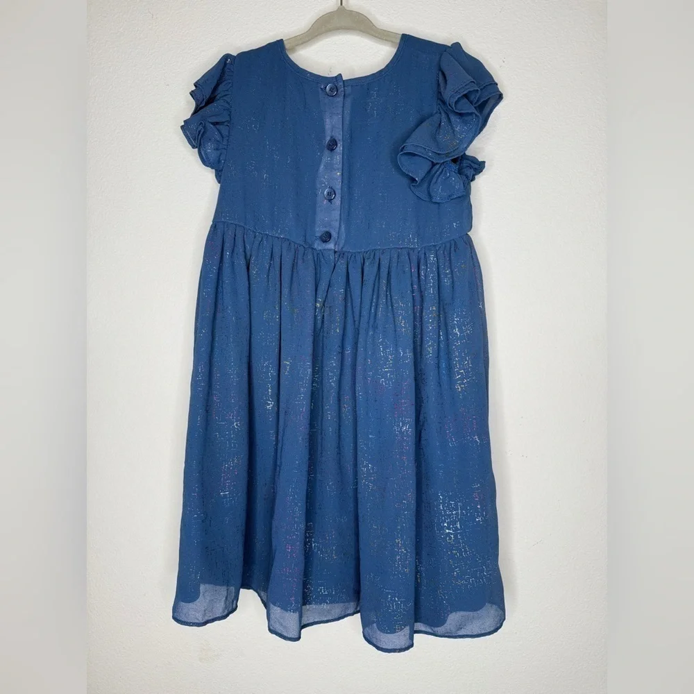 Pastourelle by Pippa And Julie Girls Metallic Blue Chiffon Flutter Sleeve Dress